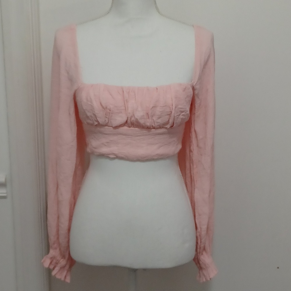 Princess Polly Women's Pink Long Sleeve Crop Zipper Back And Tie Sz 6